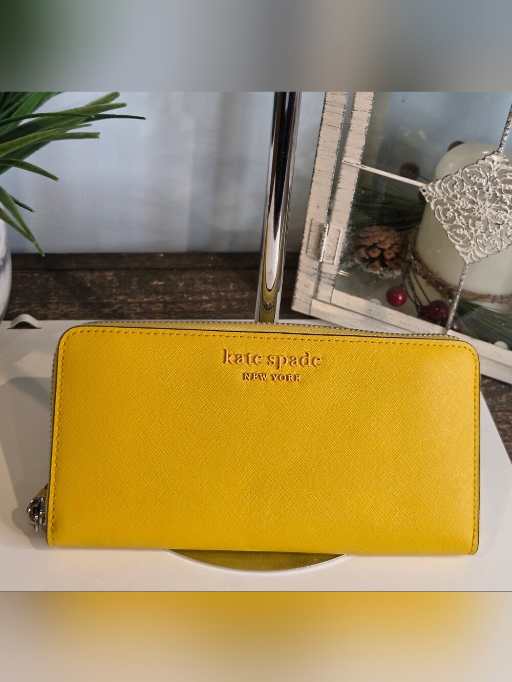 Kate Spade Spencer Yellow Saffiano Leather Zip-Around Wallet